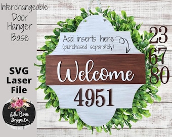 Interchangeable Seasonal Door Hanger Base Welcome Address Numbers Laser Glowforge Cut File SVG Wood Template