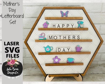 Mother's Day Letterboard Shapes SVG Wood Glowforge Digital Cut File Laser Wood Cutting