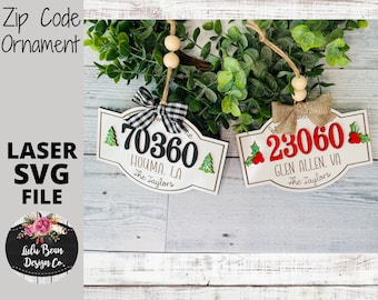 Zip Code Ornament Personalized Family Town City Christmas SVG laser file Wood Digital Cutting Glowforge