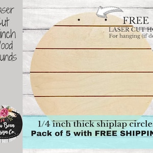 Set of 5 Blank Wood Round 18 inch Circles Shiplap for Glowforge Laser Door Hanger Signs Nursery Name holes option free shipping