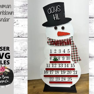 Bonhomme de neige Compte à rebours pour le calendrier de Noël Fichier laser SVG Bois Digital Cutting Glowforge