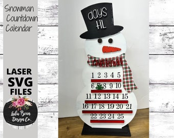 Snowman Countdown to Christmas Calendar SVG laser file Wood Digital Cutting Glowforge