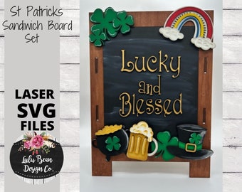 St Patricks Day Interchangeable Chalkboard Sandwich Board Set SVG file Digital Cut File Laser Wood Cutting template