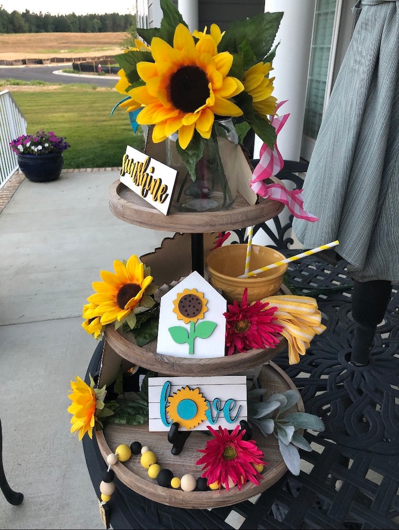 Sunflower Tier Tiered Tray Kit Wood File Sign Etsy