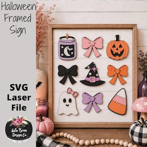 Halloween Coquette Bow Candle Ghost Framed Rectangle Sign SVG File Digital Cut Laser Wood Glowforge template