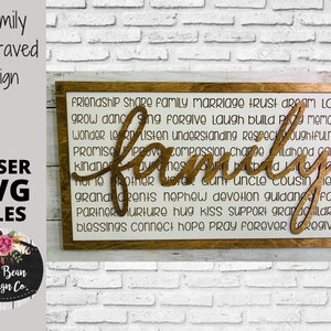 Home and Family Engraved Word Sign Digital Cut File Laser Wood SVG cutting template Glowforge