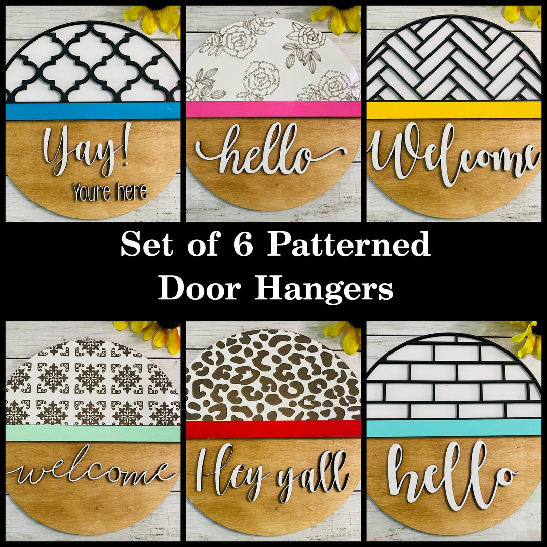 Set of 6 Patterned Door Hangers Digital Cut File Laser Wood Cutting SVG ...