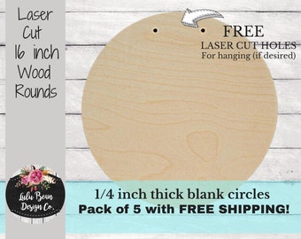 Set of 5 Blank Wood Round Circles 16 inch for Glowforge Laser Door Hanger Signs Nursery Name Sign Holes option free shipping