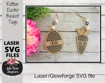 Easter Rattan Wicker Tags Egg Carrot SVG Glowforge Digital Cut File Laser Wood  cutting template