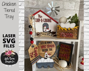 Bandeja con niveles de pollo SVG Laser Glowforge File Wood Mini Sign Archivo de corte digital Corte de madera