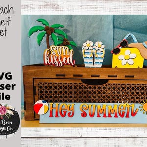 Hey Summer Beach Flip Flop Bag Hat Decor Shelf Sitter Set SVG Wood Glowforge Digital Cut File Laser Wood Cutting Interchangeable