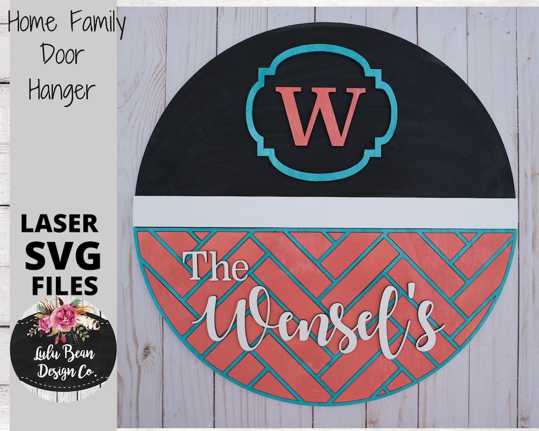 Monogram Home and Family Herringbone Design Door Hanger Digital Cut ...