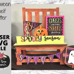 Halloween Spooky Season Plaid Decor Shelf Sitter Set SVG Wood Glowforge Digital Cut File Laser Wood Cutting Interchangeable