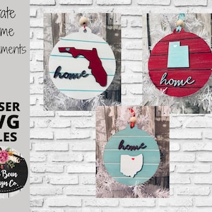 State Home Ornament set SVG laser file Wood Digital Cutting Glowforge