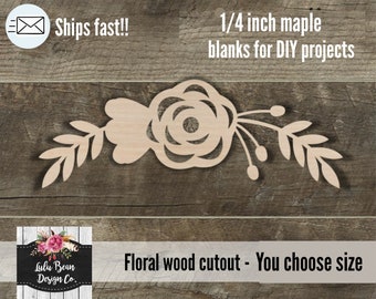 Wood Floral Flowers Swag Cutout Shape, Unfinished Wood Laser Cut Shape, DIY Craft Supply, Many Size Options, Blank Wood Shapes