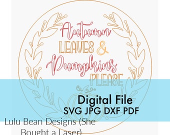 Autumn Leaves and Pumpkins Please Sign Digital Cut File Laser Wood Cutting svg jpg dxf pdf