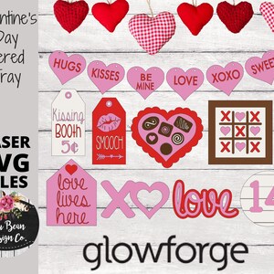 Valentine&#39;s Day Tiered Tray Set Digital Cut Files Glowforge Laser Wood Cutting SVG template