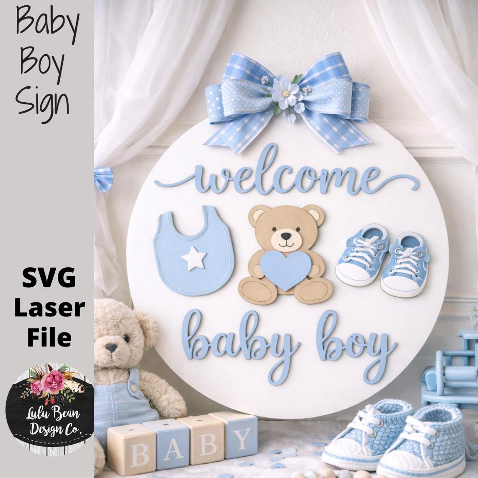 Welcome Baby Boy Nursery Round Sign SVG File Laser Glowforge Wood ...
