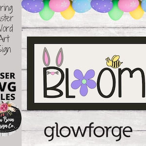 Spring Easter Bunny Word Art Rettangolo Segno SVG File Digital Laser Wood Glowforge template