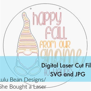 Happy Fall Gnome Door Hanger Sign Digital Cut File Laser Wood Cutting svg jpg Glowforge