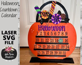 Countdown to Halloween Jack-o-lantern Treat Candy Bucket Calendar SVG laser file Wood Digital Cutting Glowforge