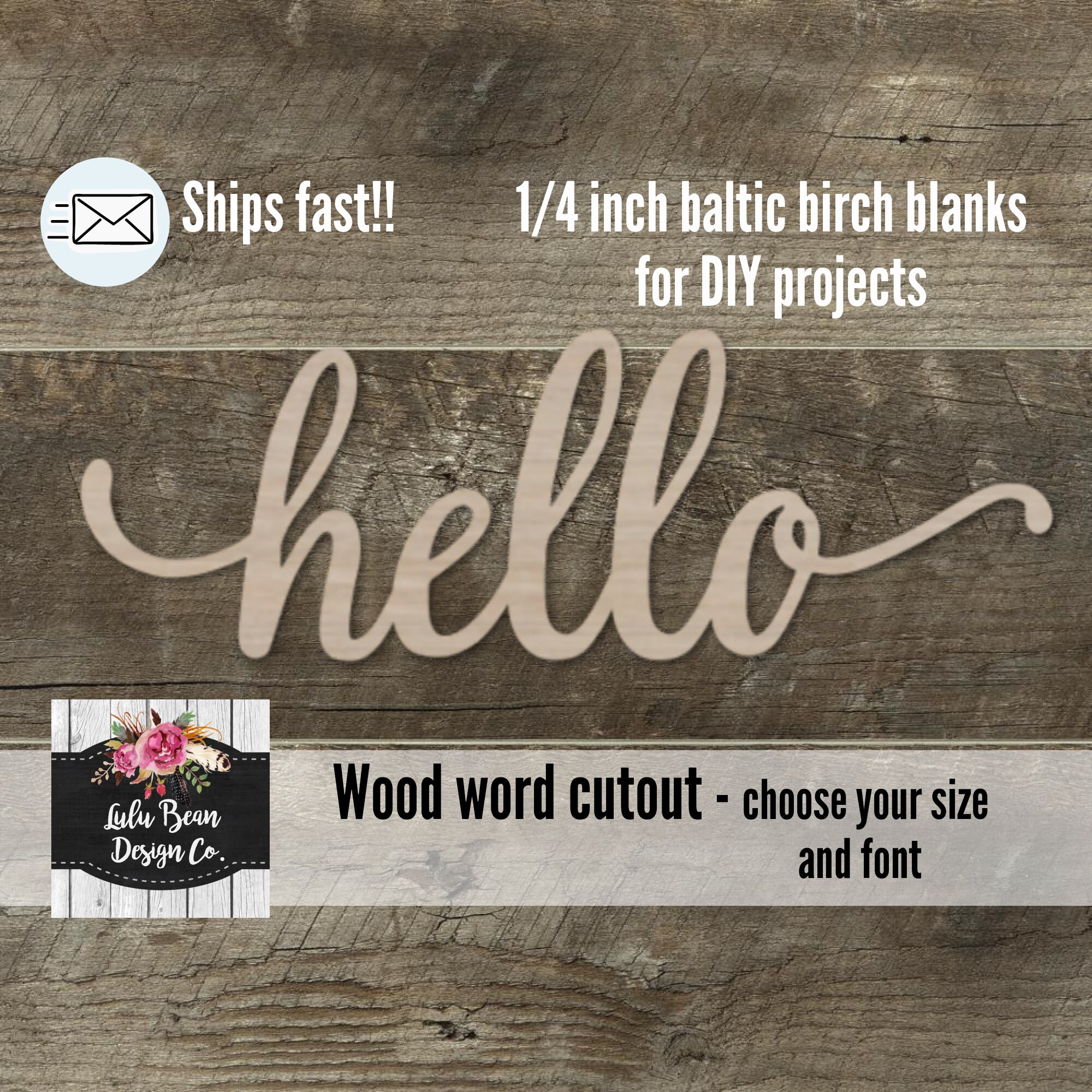 Word Hello - Laser Cut Out Unfinished Wood Craft Shape WRD1 Word Hello - Laser Cut Out Unfinished Wood Craft Shape WRD1