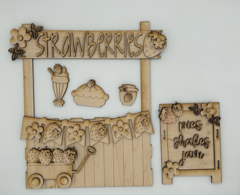 Strawberry Picking Market Stand Interchangeable SVG laser file Wood Digital Cutting Glowforge image 4