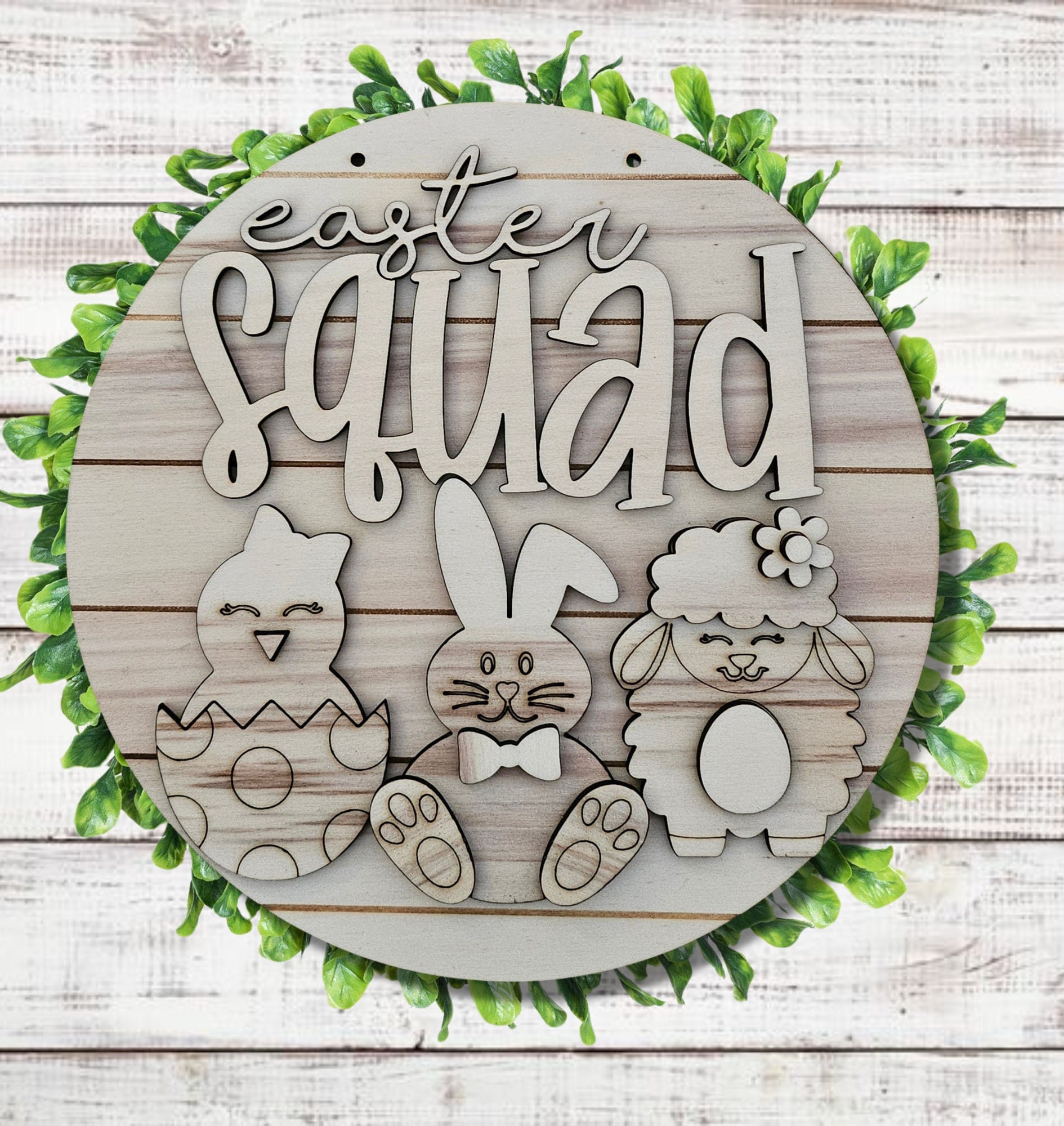 Easter Squad Lamb Chick Bunny Round Door Hanger Sign Cutout Shapes ...