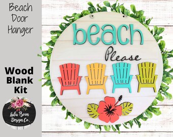 Beach Please Chairs Hibiscus Flower Round Sign Cutout Shapes, Unfinished Wood Laser Cut, DIY Craft Supply, Many Size Options, Blank