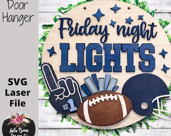 Friday Night Lights Football Leopard Round Digital Cut File Laser Wood Cutting SVG door hanger template