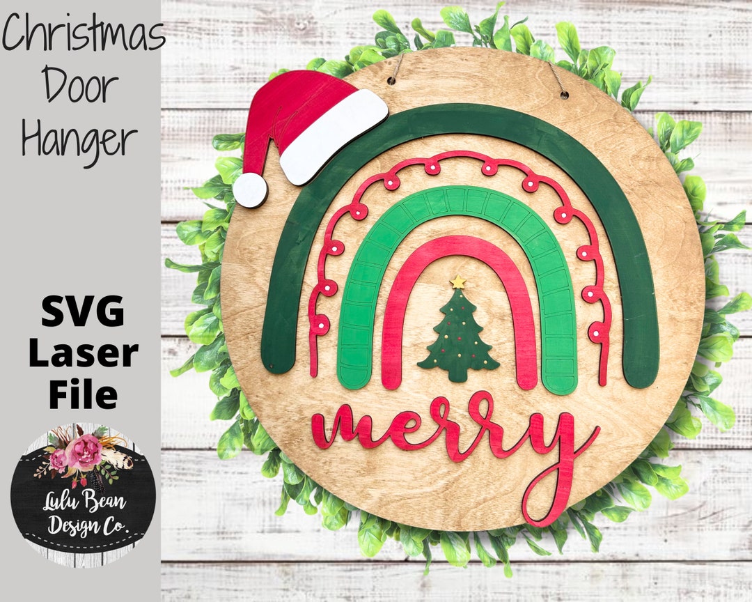Merry Christmas Rainbow Round Door Hanger SVG Laser Glowforge File ...