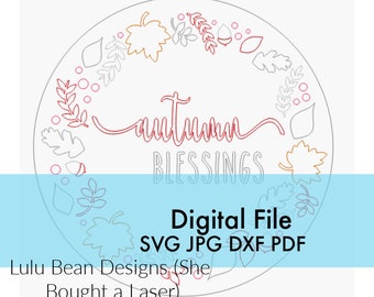 Autumn Blessings Fall Wreath Sign Digital Cut File Laser Wood Cutting svg jpg dxf pdf