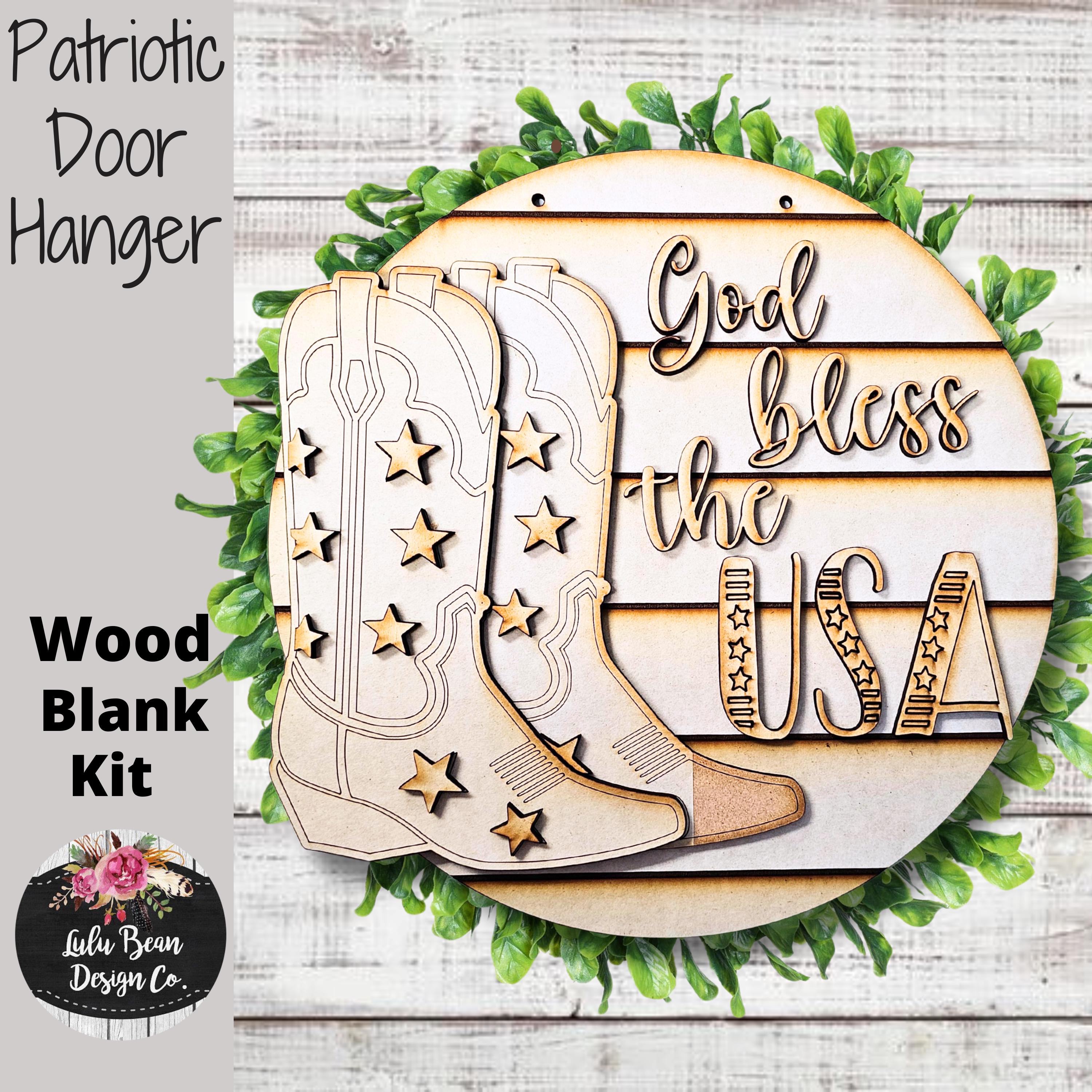 God Bless the USA Cowboy Boots Patriotic Floral Sign Cutout Shapes
