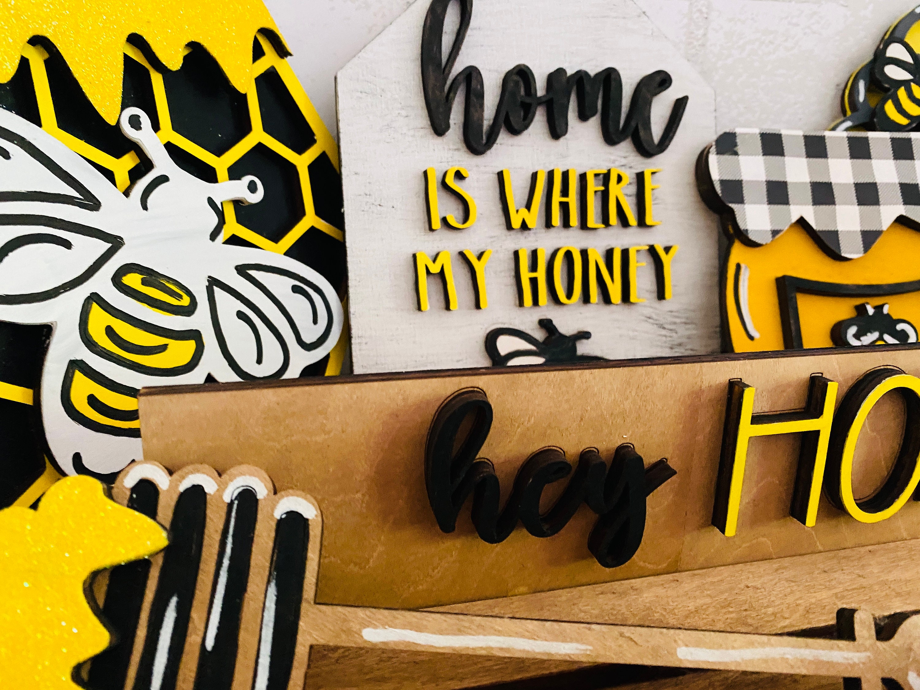 Bee Themed Decor Shelf Sitter Set SVG Wood Glowforge Digital Cut File ...
