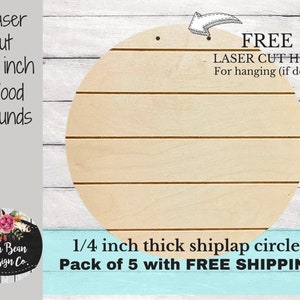 Set of 5 Blank Shiplap Wood Round Circles 15 inch for Glowforge Laser Door Hanger Signs Nursery Name Sign Holes option free shipping