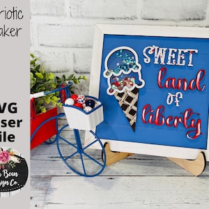 Sweet Land of Liberty Sorvete Cone Patriotic America Shaker Set SVG arquivo laser Madeira Corte Digital Glowforge