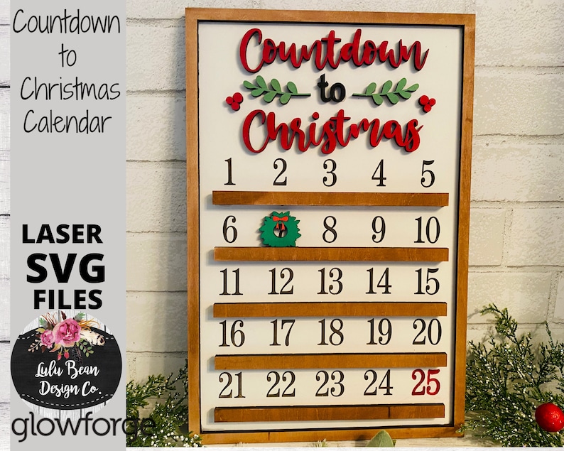 Countdown to Christmas Calendar Wreath SVG laser file Wood Digital Cutting Glowforge 