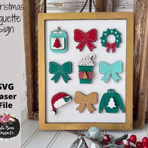 Christmas Coquette Bow Candle Framed Rectangle Sign SVG File Digital Cut Laser Wood Glowforge template