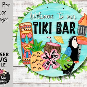 Tiki Bar Tropical Beach Summer SVG File Door Hanger Template Sign Digital Cut File Laser Wood cutting