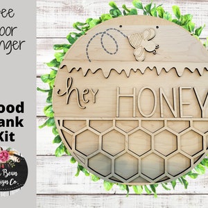 Hey Honey Honeybee Honeycomb dripping Round Sign Cutout Shapes, Door Hanger Unfinished Wood Laser Cut, DIY, Many Size Options, Blank