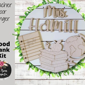 Teacher School Classroom Round Sign Cutout Shapes, Door Hanger Unfinished Wood Laser Cut, DIY, Many Size Options, Blank