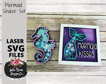 Mermaid Sea Horse Shaker Set Frame Shiplap Kit Wood Glowforge File Sign Digital Cut File Laser Cutting svg