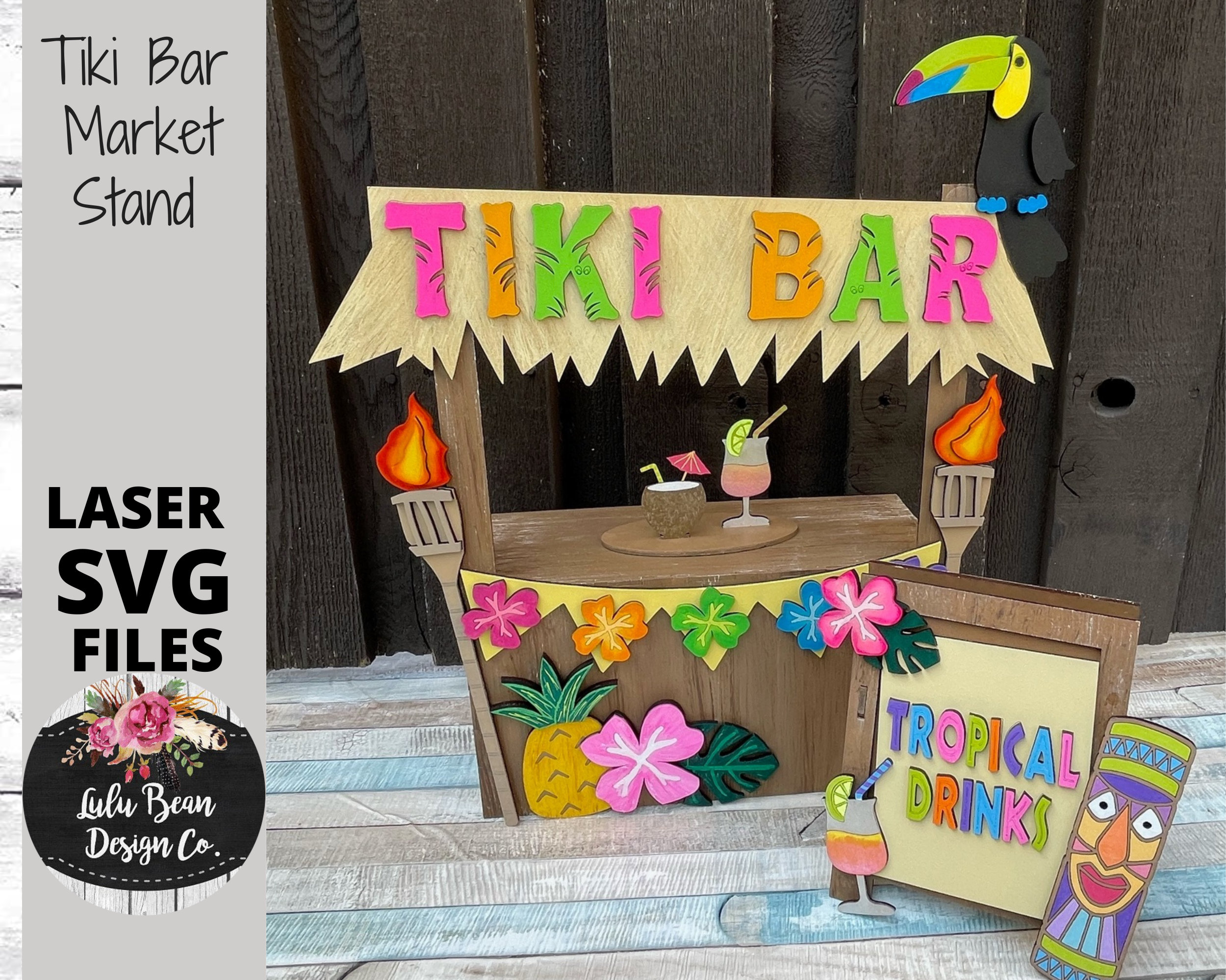 Tiki Bar Market Stand Interchangeable SVG Laser File Wood Digital