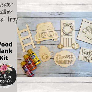 Sweater Weather Fall Tiered Tray Blank Kit Cutout Shape, Unfinished Wood Laser Cut Shape, DIY Craft Supply Blank Wood Shapes