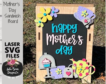 Mother's Day Interchangeable Chalkboard Sandwich Board Set SVG file Digital Cut File Laser Wood Cutting template