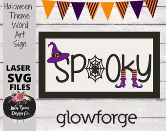 Halloween Spooky Word Art Rectangle Sign SVG File Digital Laser Wood Glowforge template