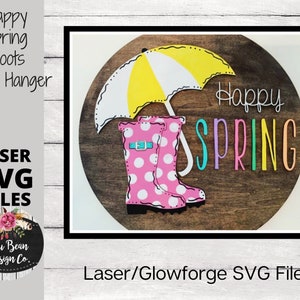 Rain Boots Umbrella Spring Round Door Hanger SVG Sign Digital Cut File Laser Wood template