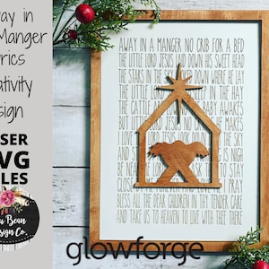Away in a Manger Lyrics Christmas Engraved Word Sign Digital Cut File Laser Wood SVG cutting template Glowforge