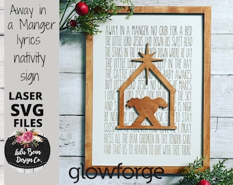 Away in a Manger Lyrics Christmas Engraved Word Sign Digital Cut File Laser Wood SVG cutting template Glowforge
