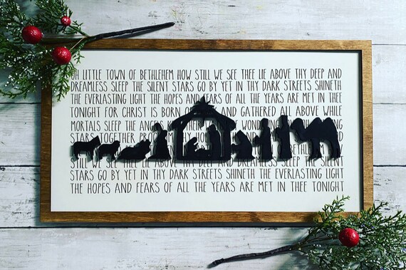 Oh Little Town of Bethlehem Lyrics Engraved Word Sign Digital Cut 